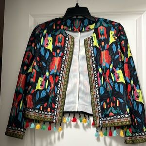 Colorful Tassel Trim Tribal Print Tape Blazer